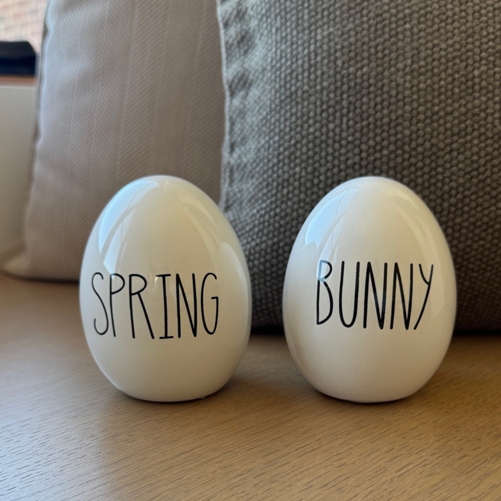 Hobby Lobby Ceramic "SPRING" and "BUNNY" Egg Set